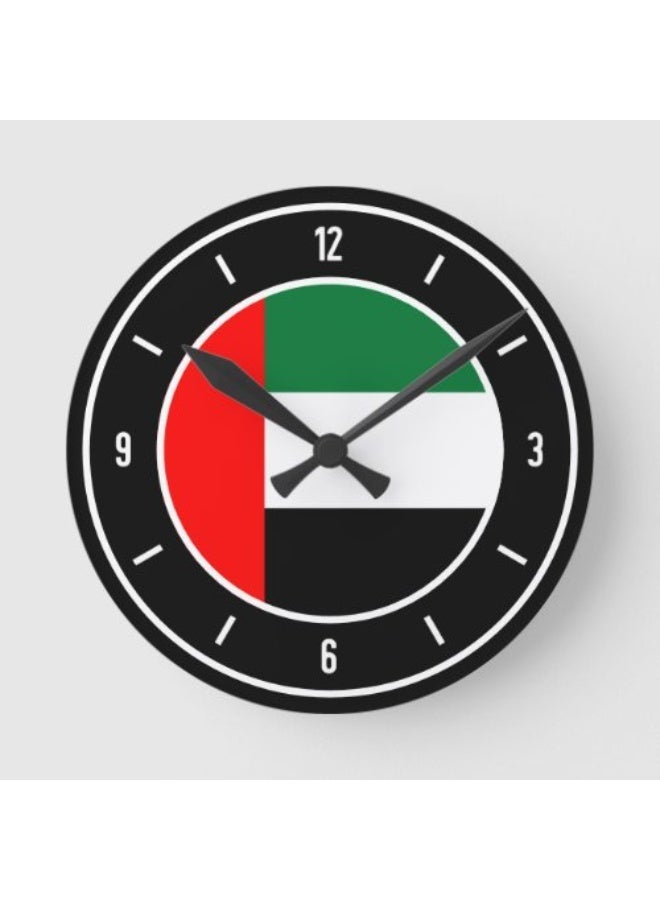 EMAAZZ LLC United Arab Emirates Flag Elegant Round Wall Clock – UAE National Theme Timepiece for Home Office Decor Living Room Bedroom Kitchen Gift - Image 1